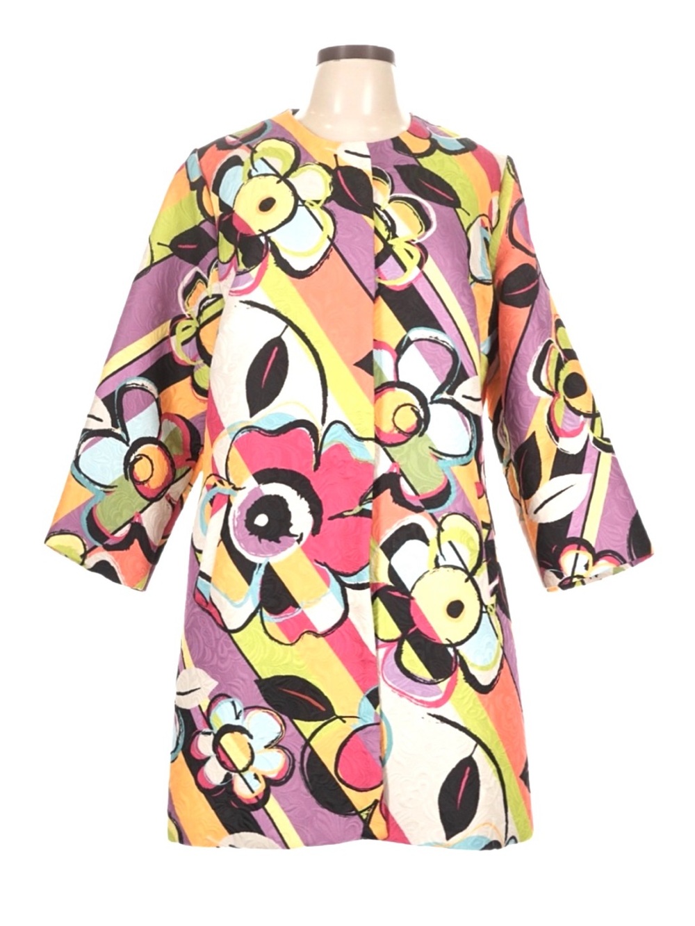 LUII ~ Bright Abstract Floral Print Jacket in Red, Pink, Green, Blue and Black